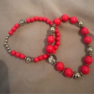 Elegant Pink and Silver Beaded Bracelet Set